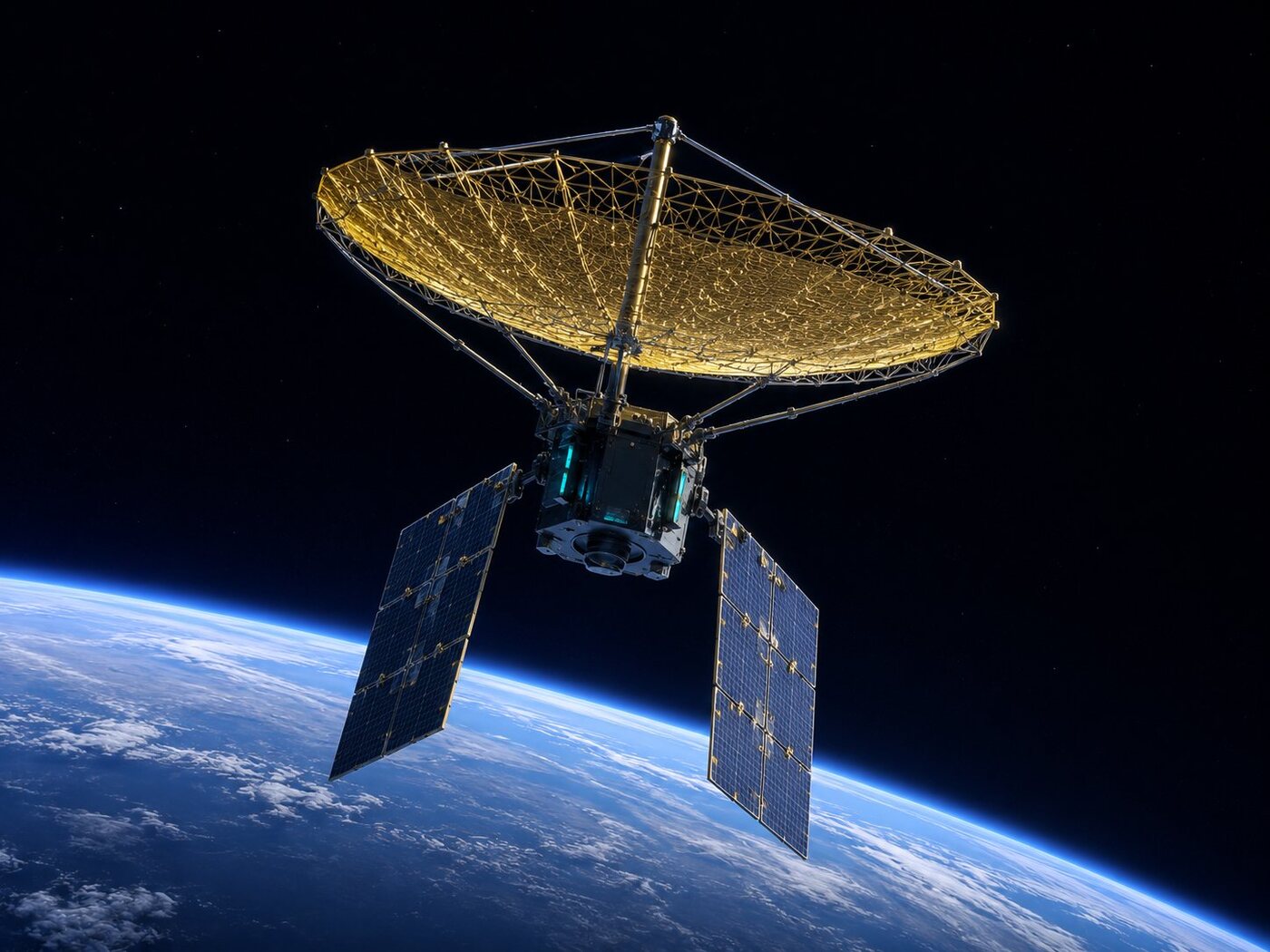 L4-SAR spacecraft render with deployable mesh antenna